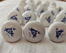 Vintage White Porcelain Ceramic Cabinet Knob Pull Handle Blue Floral Drawer 1.5