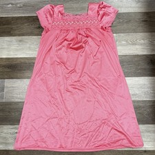 Vtg VANITY FAIR Nylon Satin Nightgown Sz Medium Hot Pink Flowers USA Made EUC
