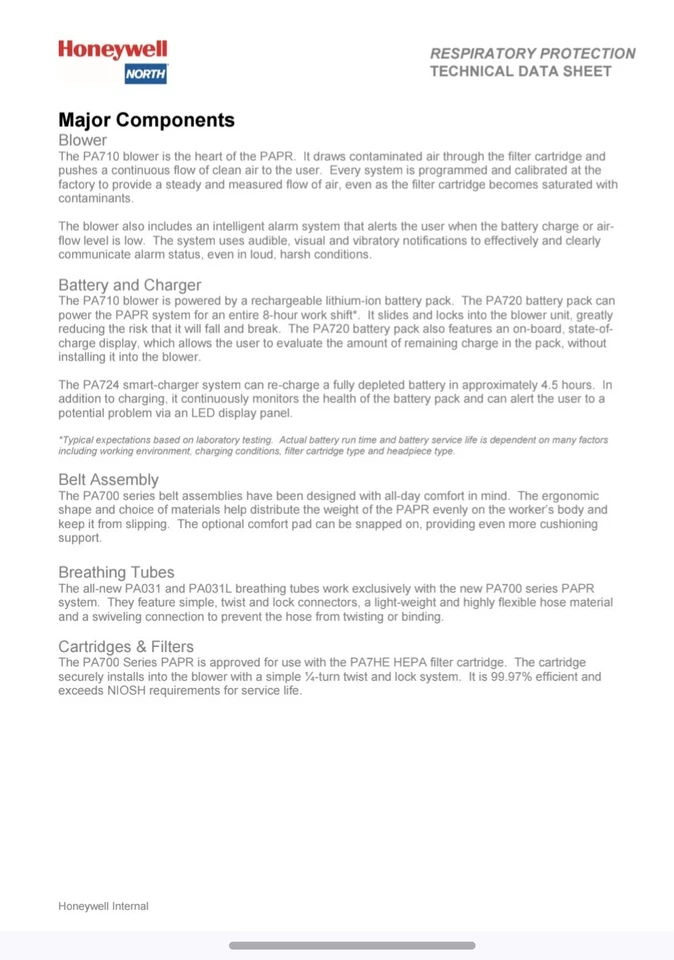 Honeywell North Primair PA700 PAPR Kit PA701HED-101-TF Air-Purifying Respirator - Image 4 of 4