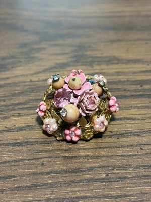 Miriam Haskell Jewelry 1940 Brooch Salmon Rose Color, Vintage