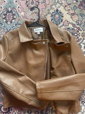 VIGOSS Brown Collared Zip-Up Short Jacket with Zipped Pockets, Size M