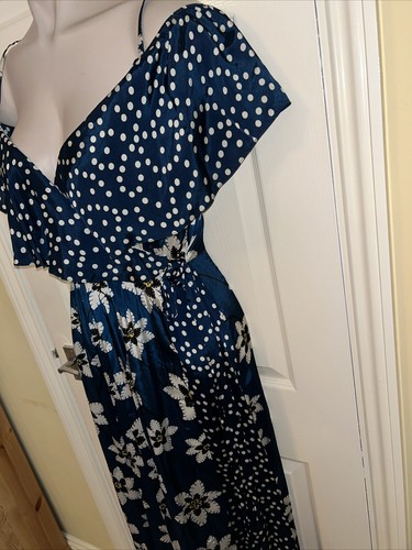 Ärmelloses Midi-Kleid M blau Blumen und Punkte Wickeloptik von Beatrice Italia - Bild 3 von 9