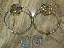 PAIR Polished Bright GOLD Swivel Towel Rings 6" w/ Mounting Brackets Wall Mount