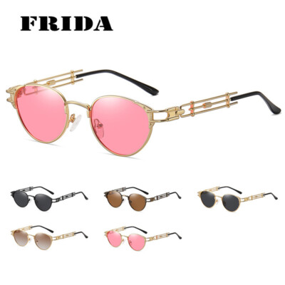 FRIDA Retro Round Sunglasses UV400 Polarized Gold Metal Frame Fashion Shades