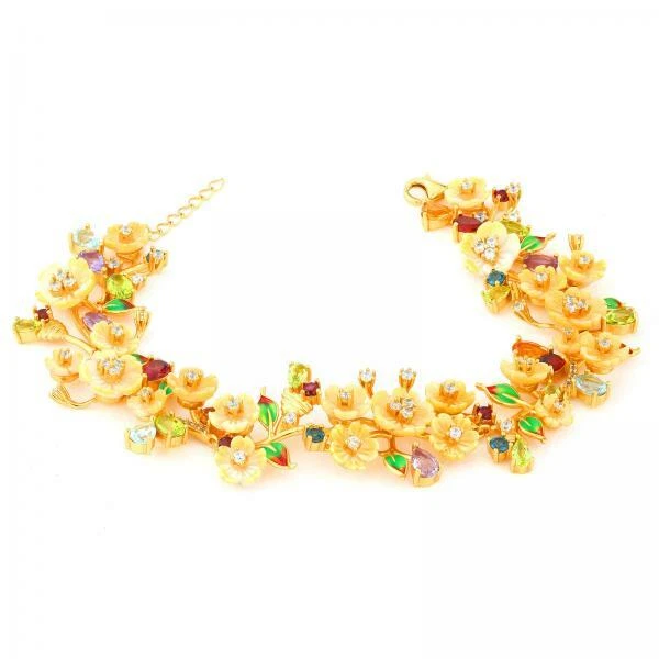 MOTHER OF PEARL/TOPAZ/GARNET/AMETHYST BRACELET .925 STERLING SILVER 14K YGP 7.5 - Image 2 of 2