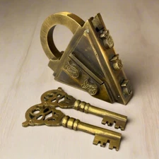 Medieval Dungeon Lock Solid Brass Triangle Padlock (4.25" x 3.25")