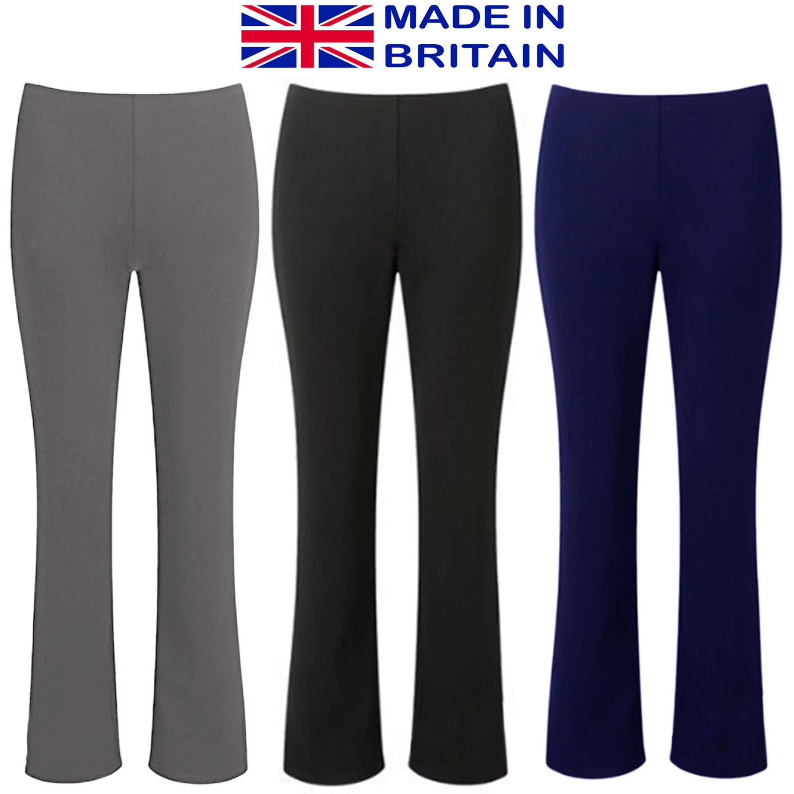 3X WOMENS BOOTLEG TROUSERS LADIES BOOTCUT STRETCH FINELY RIBBED WORK BOTTOMS
