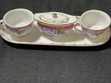Five Piece Child, Vtg Tea Set - 2 Cups, Tray, And Sugar Bowl