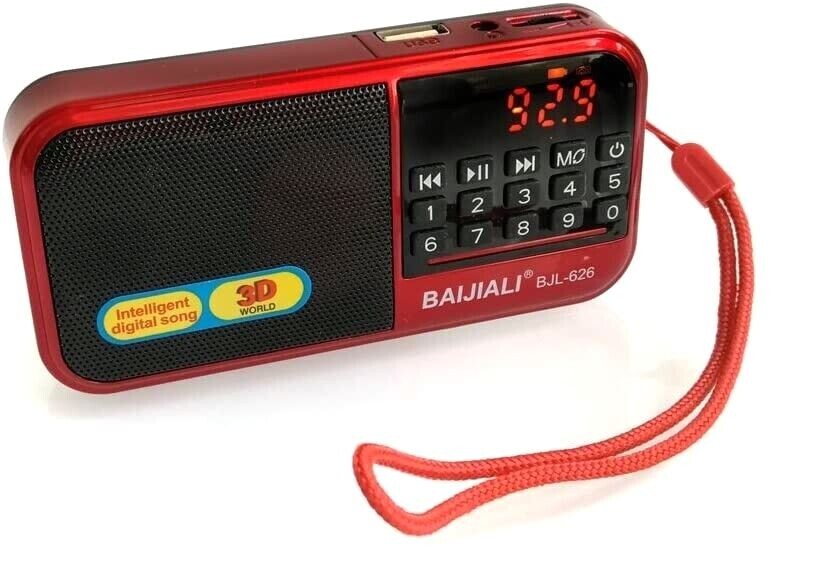 x Mini radio portatile radiolina FM lettore mp3 USB microSD BJL-626 + Batteria
