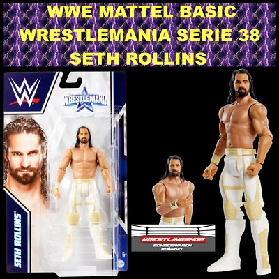 WWE MATTEL BASIC WRESTLEMANIA SERIE 38 SETH ROLLINS WRESTLING FIGUR ELITE SHIELD