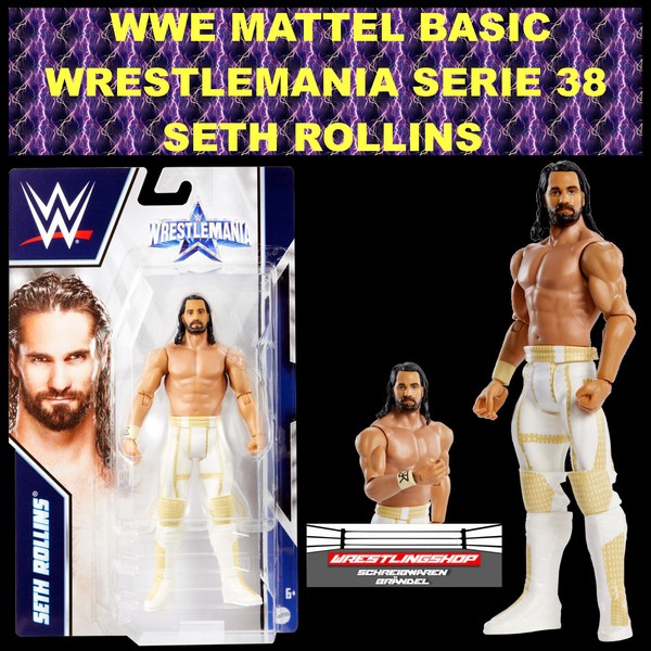 Wwe Mattel Basic Wrestlemania Serie 38 Seth Rollins Wrestling Figur Elite Shield-image