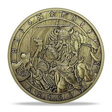 Moneda Guerrero Vikingo - Hacha de Batalla y Runa - Moneda Desafío EDC - Coleccionable Vikingo