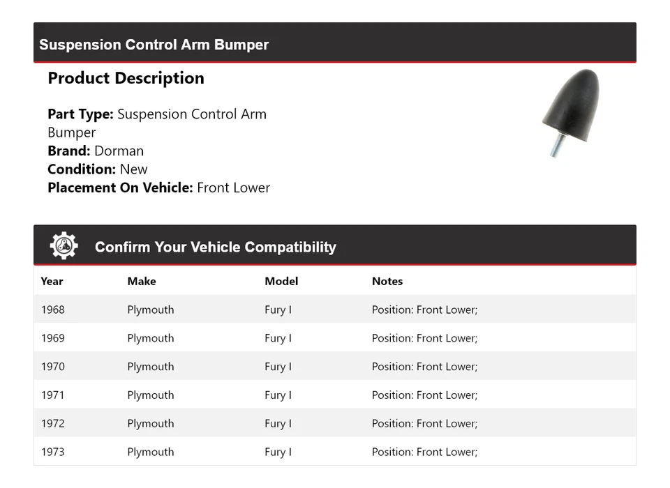 Brazo de control de suspensión inferior delantero para Plymouth Fury I Dorman 1968-1973 Foto 2 de 4
