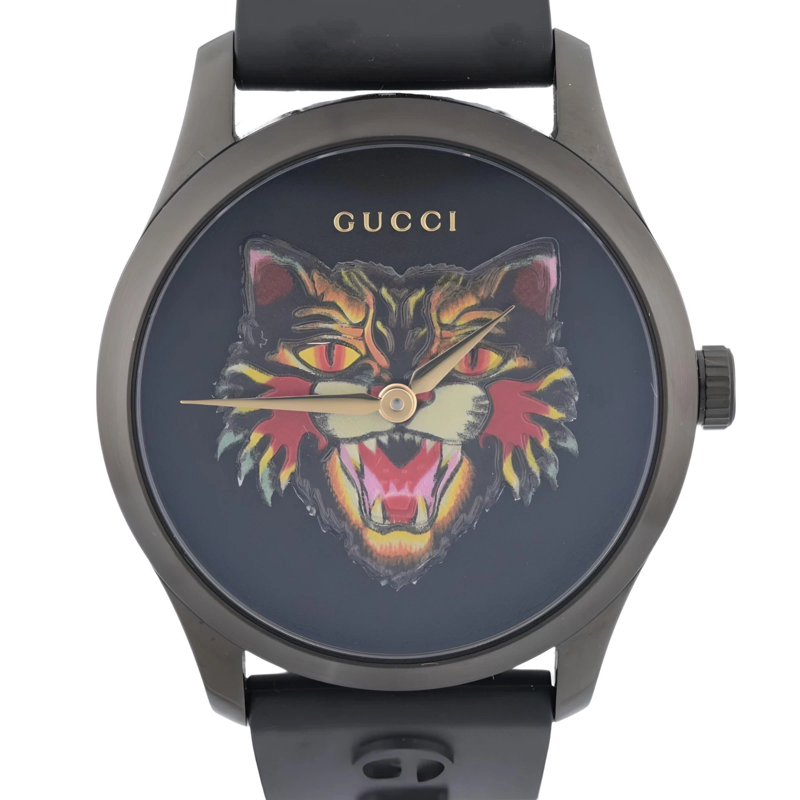 Montre à quartz Gucci Tiger G Timeless 38 mm YA1264021A noire PVD neuve avec boîte et papiers