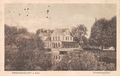Postcard Friedrichstadt a. Eider Fürstenburggraben restaurant postcard 1916