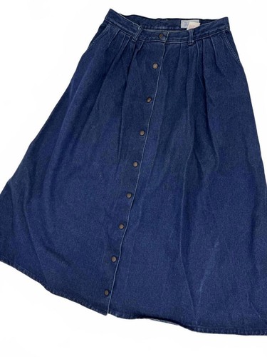 Vintage Thalhimers DENIM SKIRT WOMENS 14 A LINE BUTTON DOWN MIDI DARK WASH JEAN
