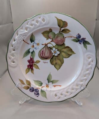 NEW 5 BRUNELLI LATTICE ''TIFFANY'' SALAD/DESSERT PLATES 8 1/2'' ITALY FRUIT FLORAL