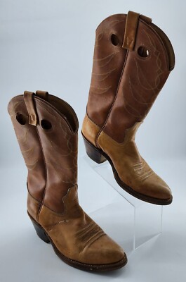 Acme Men\'s Tan Cowboy Boots Size 8D USA MENS ACME COWBOY BOOTS SIZE 8D ROUGHCUT TAN LIGHT BROWN  main image 3