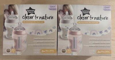 2X Tommee Tippee Closer To Nature Baby Bottles 9oz Count Breast-Like  Nipples