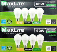 8 MaxLite A19 LED Bulbs 60W Eq 8W Dimmable 2700K Soft White 800 Lumens