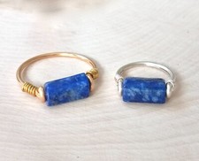 Lapis Lazuli Ring, Handcrafted Wire Wrap, Gold Silver Band, Statement Gemstone