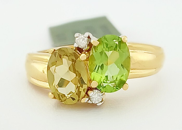 GENUINE PERIDOT, YELLOW TOPAZ & DIAMONDS RING 10K GOLD - Free Certificate - NWT