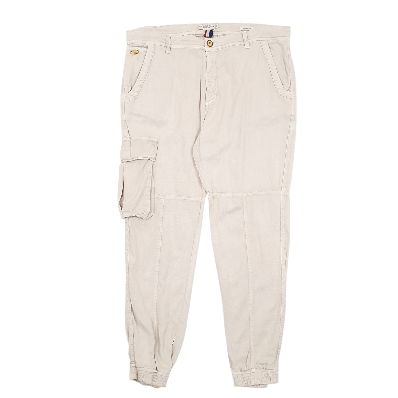 US POLO ASSN Jogger Fit Cargo Workwear Trousers Cotton Cream Mens W36 L30