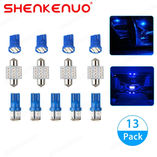 13pcs Blue LED Light Interior Package Kit For Dome License Plate Lamp Bulbs
