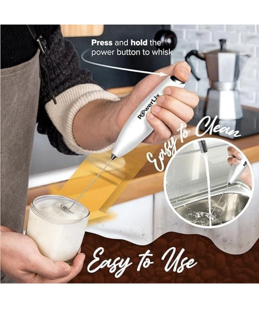 Milk Frother Handheld Battery Operated Electric Whisk Beater Foam Maker - White