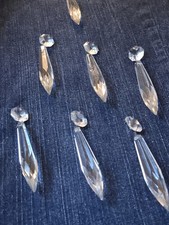 Lot of 7 3" U Drop Chandelier Prisms Hand Cut Lead Crystal Glass Lighting Parts