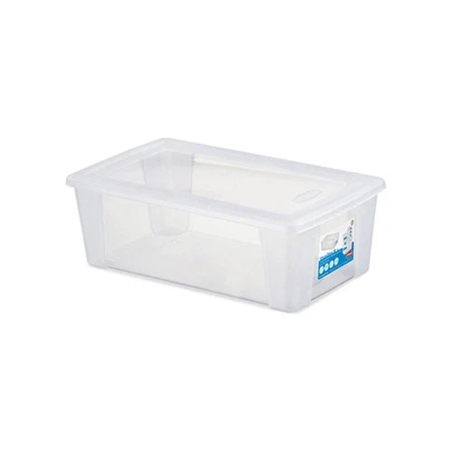 6 Contenitori Portaoggetti In Plastica 7 Litri Con Coperchi | Bianco Trasparenti Impilabili Con Fibbie Nere - 5