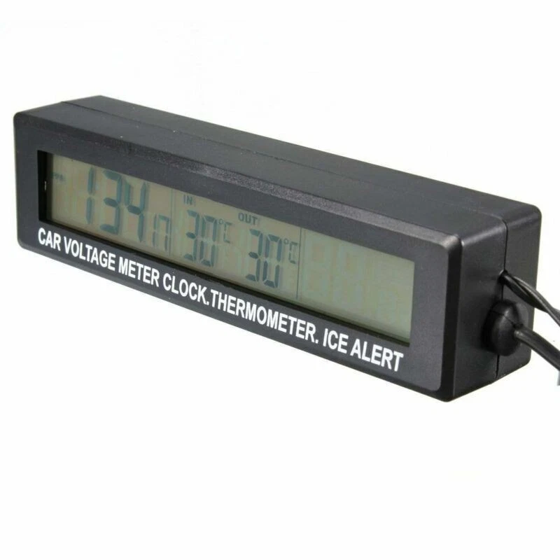 Car Thermometer In/Out &Voltmeter Clock Digital Blue Backlit Backlight Ice Alert - Image 4 of 4