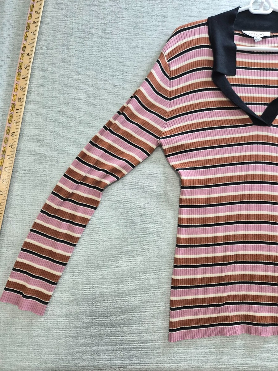 KAY+JAY Ribbed Top Womens Large Multicolor Striped Regular Fit Tight Knit V Neck View 5