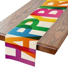 Happy Birthday Table Runner Colorful 13x72 Inch Polyester Linen Table Decoration