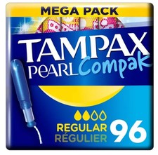96 Pack Tampax Pearl Compak Regular Tampons LeakGuard Protection Comfortable Fit
