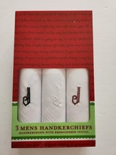 Vtg 3 Mens Cotton Handkerchiefs White Embroidered Initial J NOS 16"x16"