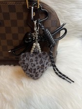 Leopard Heart Pom Pom Bag Charm Key Fob Keychain Purse Charm new holiday Gift