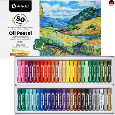 Artecho Ölpastellkreide, Set mit 50 Farben (8 x 60 mm), weiche Ölpastellkreiden 