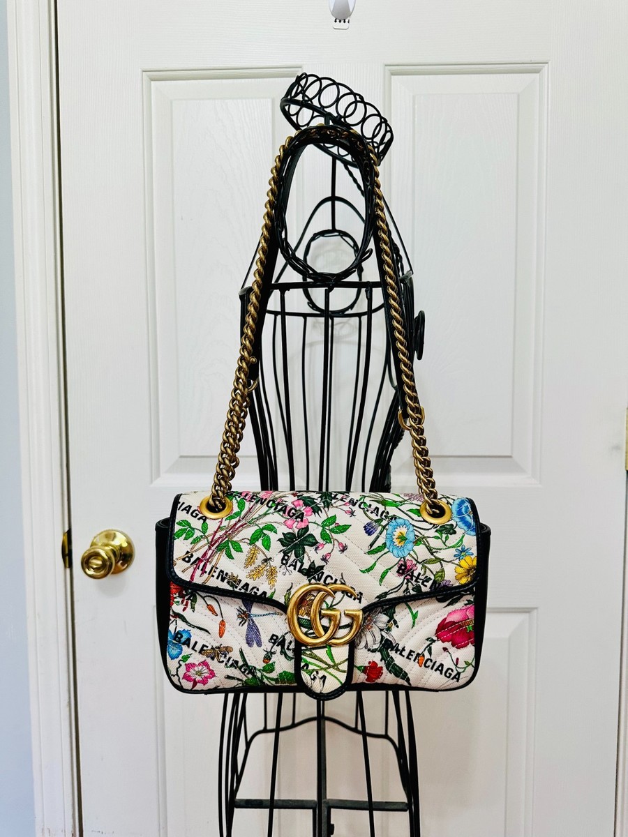 GUCCI X BALENCIAGA HACKER PROJECT GG MARMONT FLORAL SHOULDER BAG