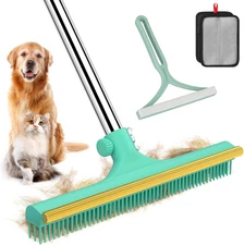 Carpet Rake for Pet Hair Removal - 60" Adjustable Long Handle Carpet Rake, 3 in