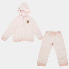 Dolce Gabbana Pink Monogram Pattern Leopard Patch Hoodie and Pant Set 23 Yrs