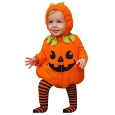 Baby Pumpkin Halloween Costume Hooded Romper with Striped Leggings 6-12 Months
