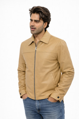 Men Genuine Leather Classic zipper Closure  Mid Length Jacket Handcrafted