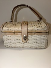 Vtg 1950s Wicker Vinyl Purse Handbag Made In British Hong Kong