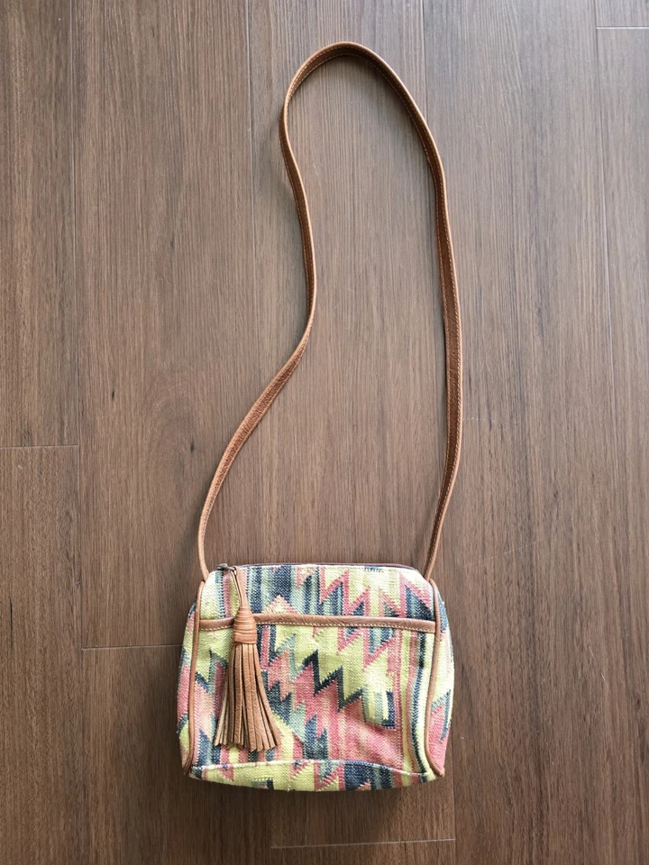 Bolso Bandolera Kilim Vintage Años 80 Años 90 Cuero Suroeste Foto 3 de 4