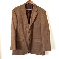VTG Lands End Lambswool Herringbone Sport Coat Blazer Brown 42R Classic Fit Ivy