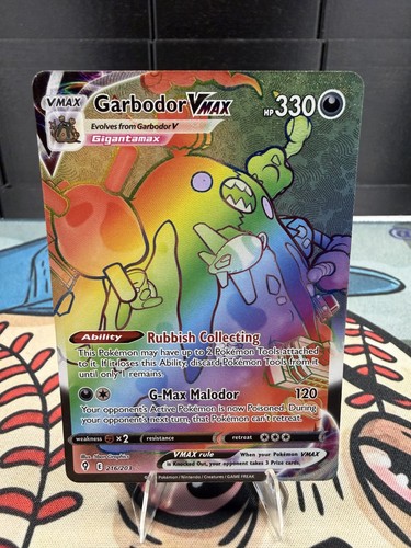 Pokemon TCG Garbodor VMAX 216/203 Secret Rainbow Evolving Skies Holo Full Art 