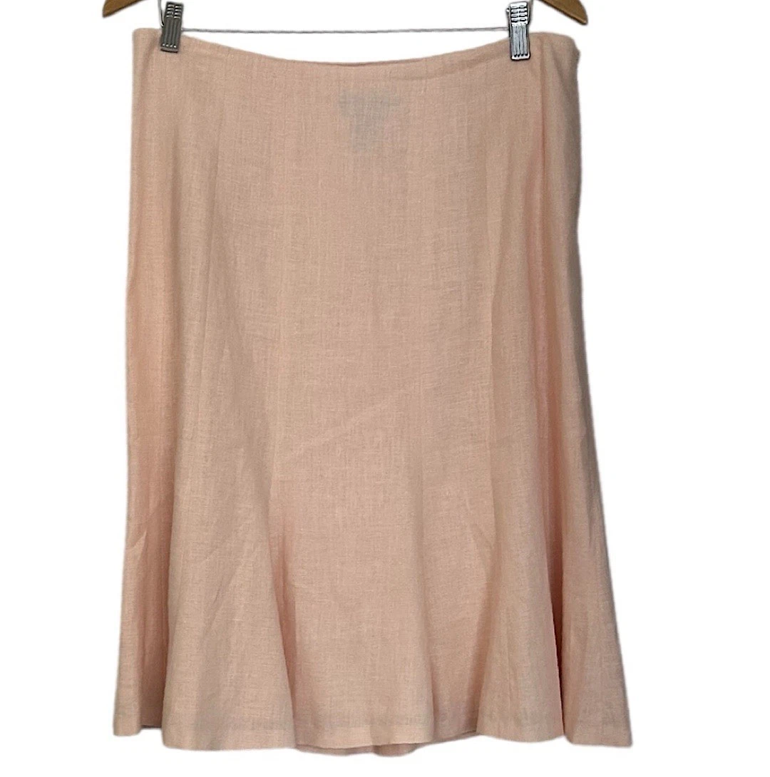 Lauren Ralph Lauren 100% Linen Midi Flared Skirt Women's Size 12 Lined Pale Pink