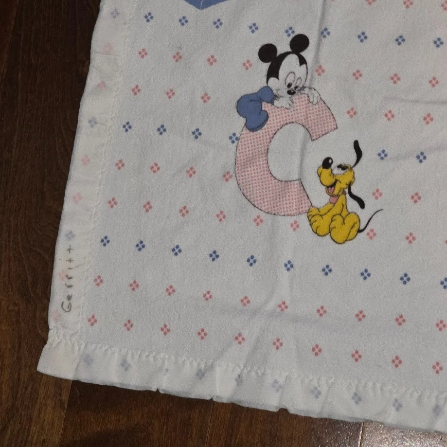 Disney Dundee Mickey Minnie ABC Manta Bebé Algodón Borde Satinado De Colección 1984 Foto 4 de 4