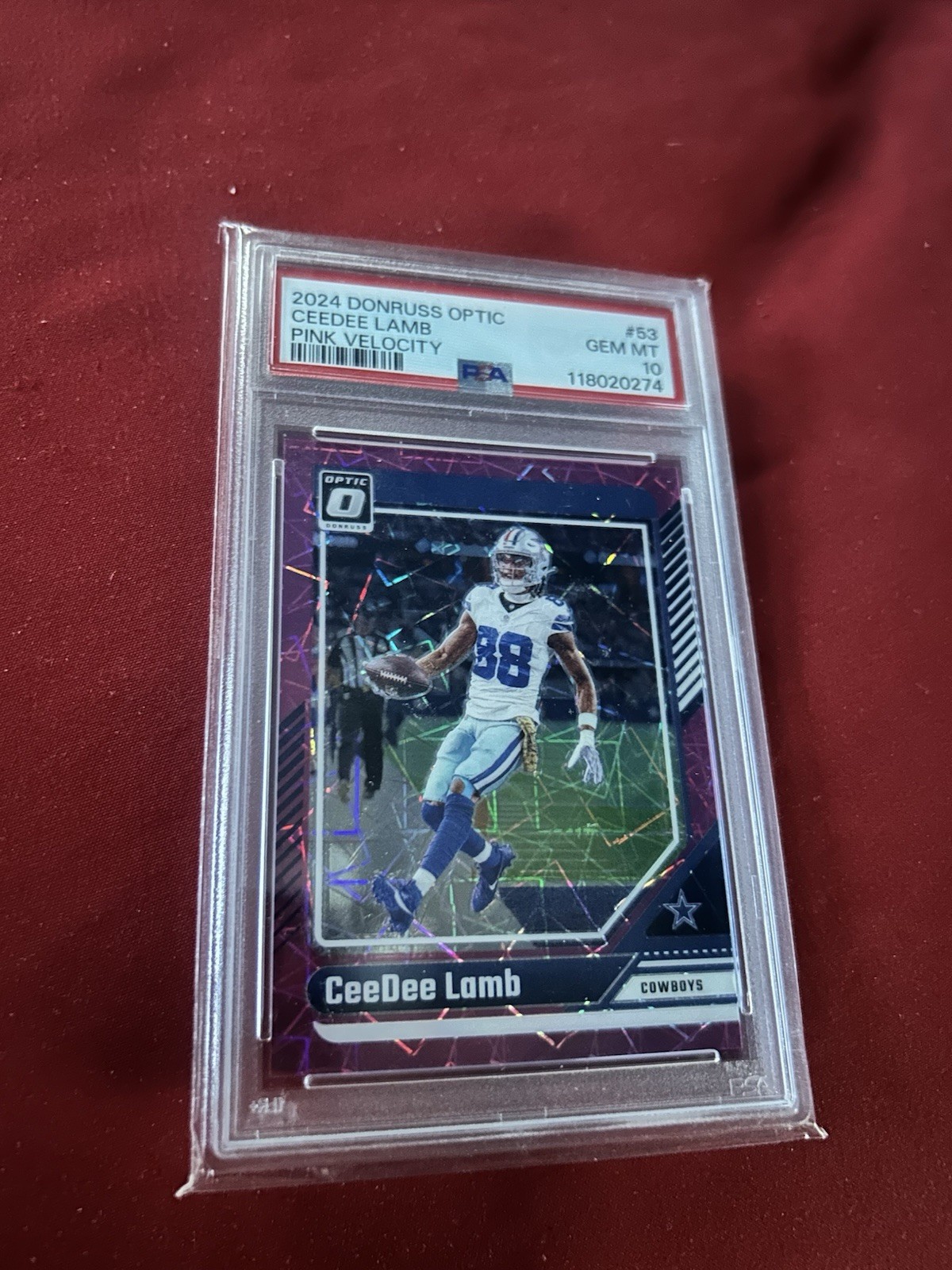Panini 2024 Donruss Optic CeeDee Lamb #53 Pink Velocity Prizm /80 PSA 10